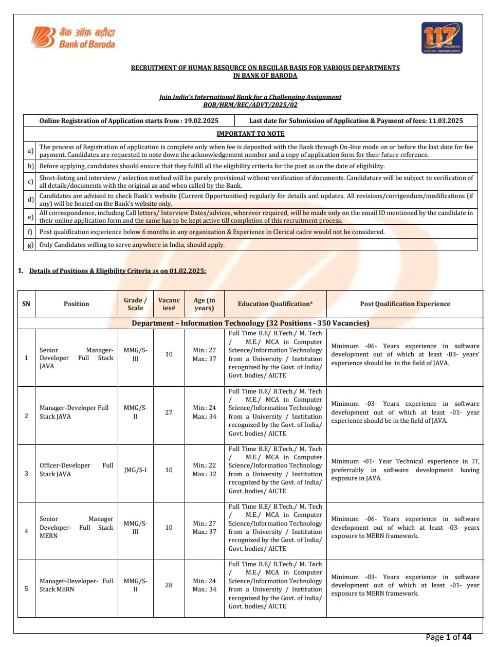 Bank Of Baroda Recruitment 2025