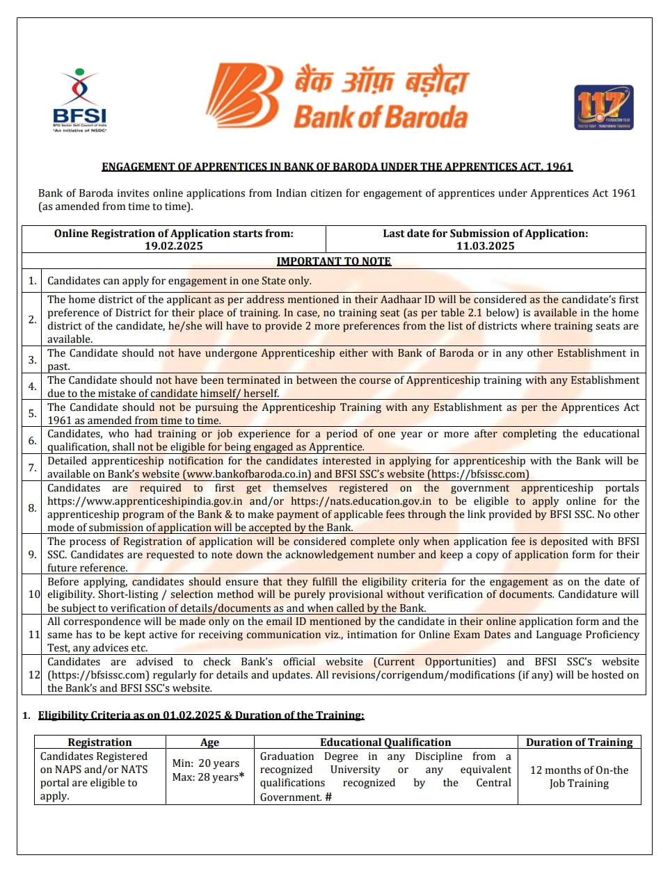 Bank of Baroda Apprentice Recruitment 2025