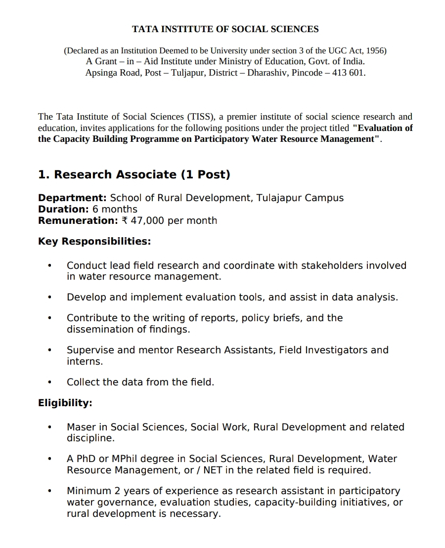 TISS Mumbai Recruitment 2025