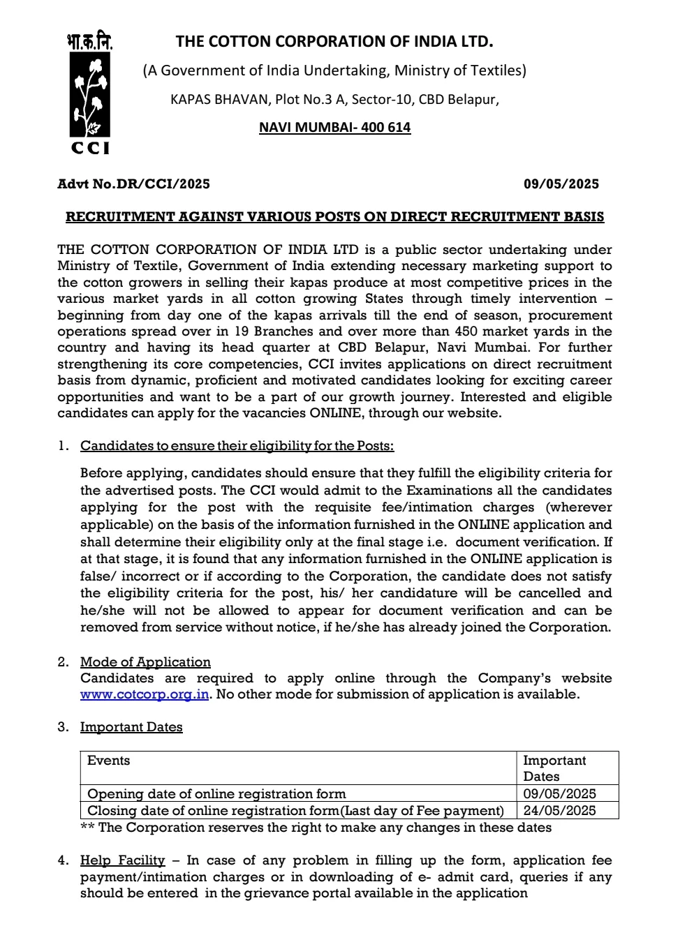 Cotton Corporation of India Mumbai Recruitment 2025