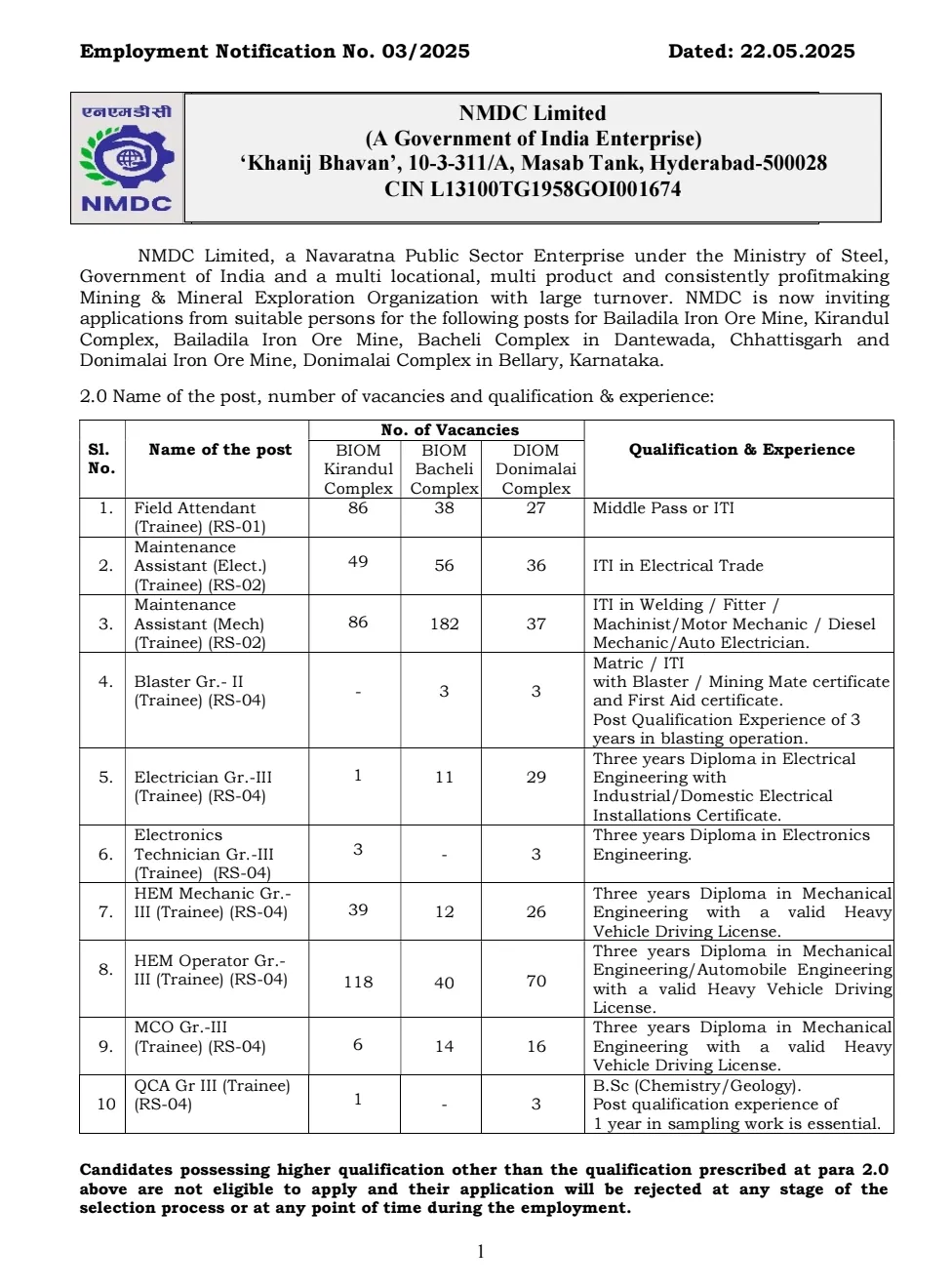 NMDC Steel Bharti 2025: NMDC Steel Limited has published an official advertisement for the recruitment of various posts. Applications are invited from interested candidates who want to get a job in this department. This is a great opportunity to get a job in NMDC Steel Limited. Interested and eligible candidates should apply for this recruitment immediately. Detailed information and pdf of the recruitment are provided below. Before applying, read the pdf carefully and apply.