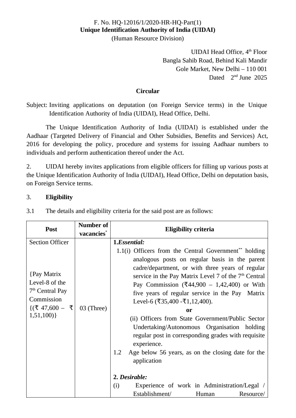 UIDAI Bharti 2025