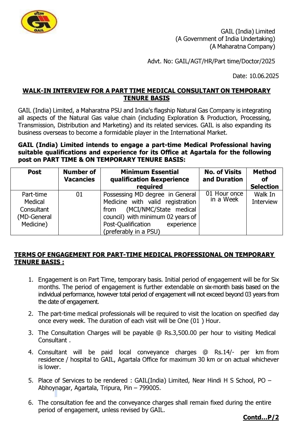 GAIL India Vacancy 2025: Gas Authority of India Limited has published an official advertisement for the recruitment of various posts. Applications are invited from interested candidates who want to get a job in this department. This is a great opportunity to get a job in the Gas Authority of India Limited department. Interested and eligible candidates should apply for this recruitment immediately. Detailed information and pdf of the recruitment are provided below. Before applying, read the pdf carefully and apply.